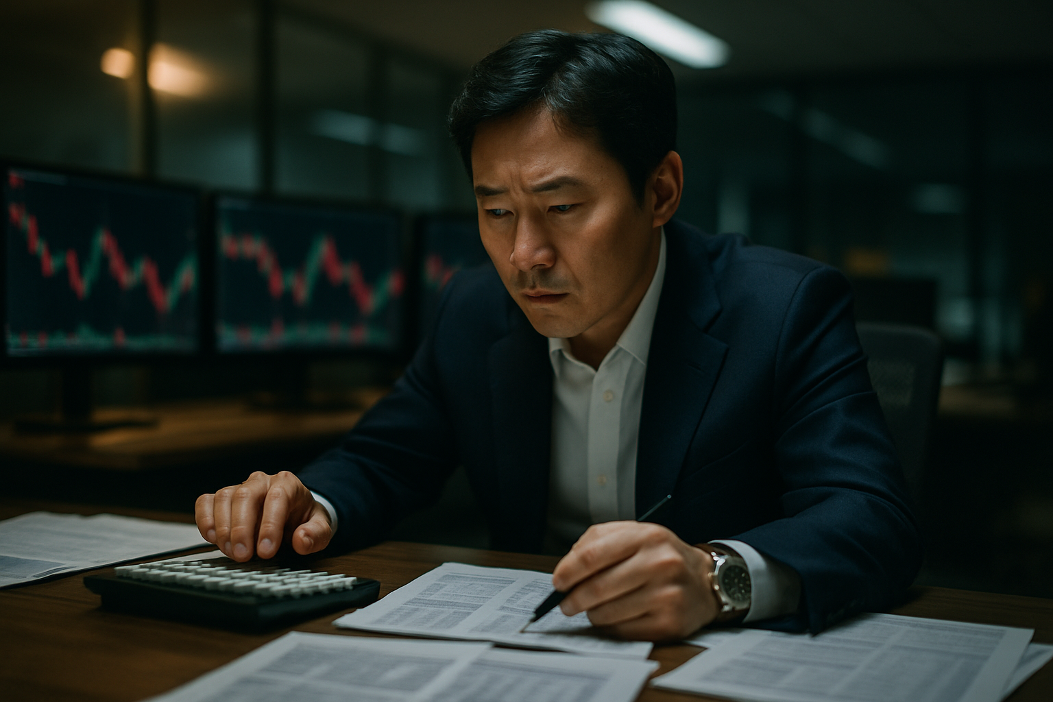 리스크를 살피는 트레이더의 손